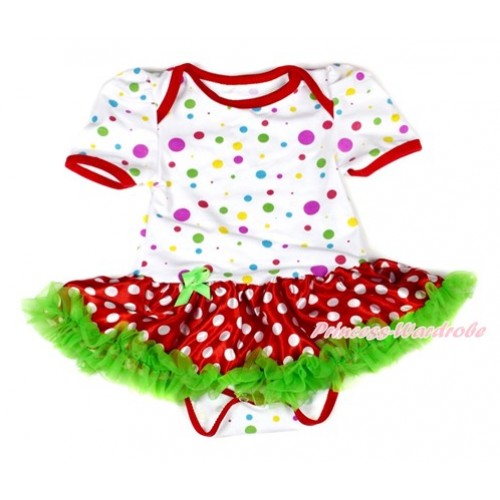 White Rainbow Dots Baby Bodysuit Jumpsuit Dark Green Minnie Dots Pettiskirt JS1842 